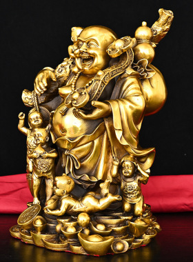 黄铜立五子戏佛摆件 家居装饰桌面创意礼品工艺品 一件代发铜摆件