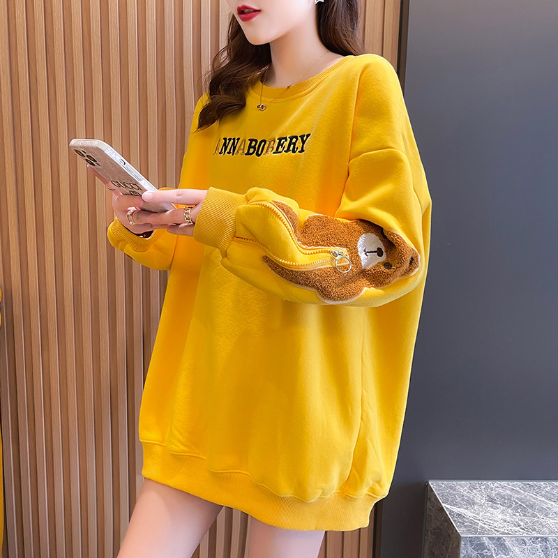 출산 정장 가을 새로운 한국 스타일 느슨한 캐주얼 중간 길이 탑 봄 가을 인터넷 연예인 여성용 대형 스웨트 셔츠