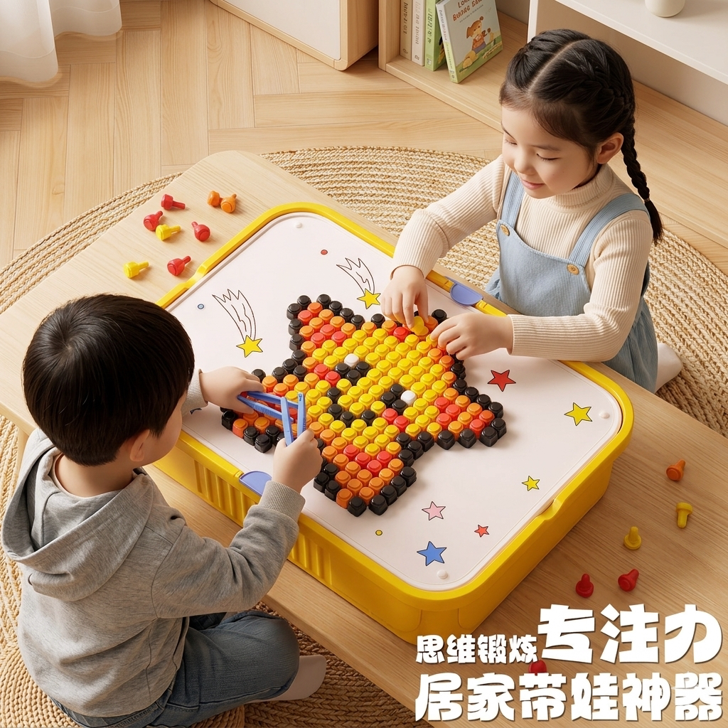 益智玩具专注力训练彩色大号立体蘑菇钉创意拼图儿童大颗粒专注力