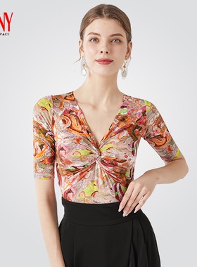 NY纳艺摩登舞服扭结V领连体上衣女拉丁舞练功服国标舞舞衣20213S