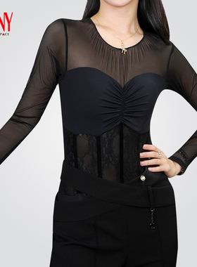 NY纳艺拉丁舞摩登舞舞服网纱女连体上衣练功服国标舞舞蹈服20209S