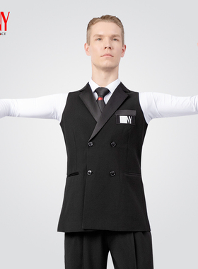 NY纳艺摩登舞马甲男平驳领双排扣国标舞表演服华尔兹练功服23122S