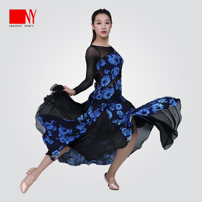 NY纳艺舞服女摩登舞拉丁舞探戈华尔兹舞裙国标舞大摆裙17128MD-1
