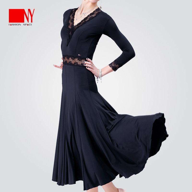 NY纳艺蕾丝连衣裙摩登舞比赛裙国标舞华尔兹探戈舞蹈服舞裙16139S