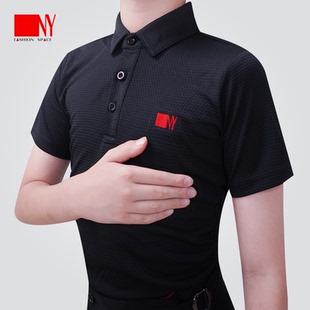 拉丁舞蹈服摩登舞练功服国标舞男童短袖 NY纳艺少儿平肩POLO衫 T恤
