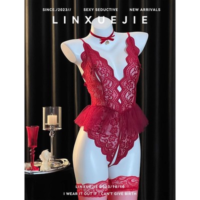 法式性感睡衣高级蕾丝镂空吊带连体衣女深V免脱诱惑御姐风制服