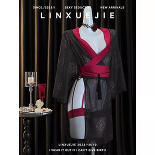 高级感红颜祸水复古风纯欲薄纱透视印花汉服女性感开叉浴袍制服