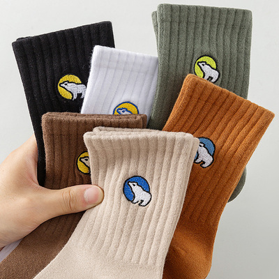 防臭男纯棉刺绣中筒袜