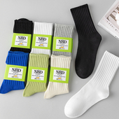 青少年100%新疆棉长筒白袜大码 袜子纯棉男款 秋春中筒运动防臭长款