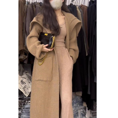 韩系毛衣慵懒风2025宽松针织衫开衫女外套中长款加厚秋冬款外搭