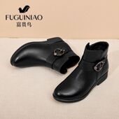 短靴百搭加绒保暖鞋 真皮时尚 潮 新款 富贵鸟头层牛皮女靴2026年冬季