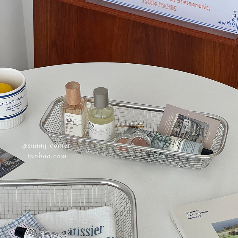 ins简约网格不锈钢长方形收纳筐