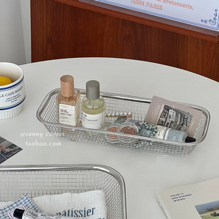 ins网格不锈钢收纳筐桌面水果餐具杂物整理置物盘厨房沥水篮子