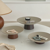 ins风复古陶瓷实木托盘摆件桌面首饰收纳盘玄关钥匙杂物置物盘