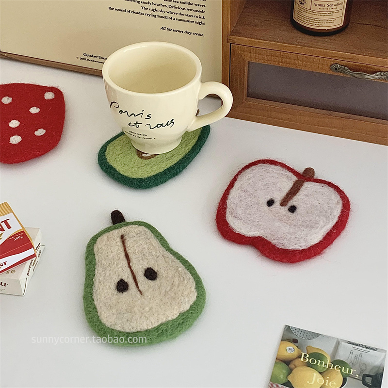 可爱动物牛油果羊毛毡杯垫隔热垫