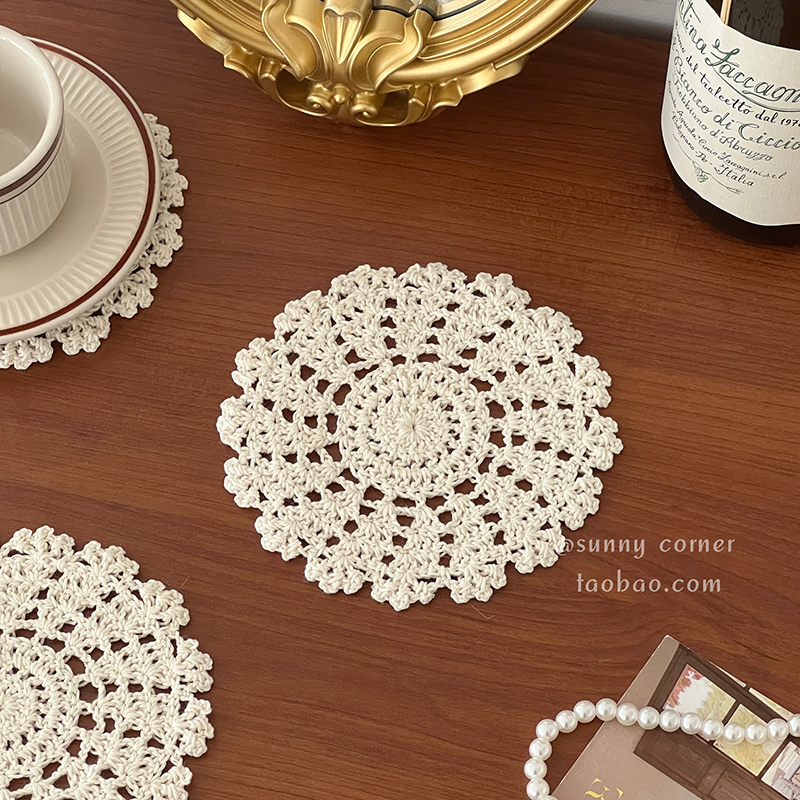 法式复古手工编织布艺蕾丝杯垫