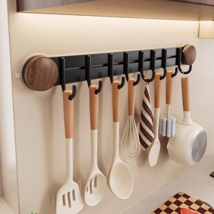 吸盘厨房挂钩厨房置物架免打孔挂杆锅铲勺子一排挂架壁挂式架子