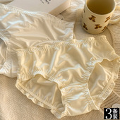 女甜美木耳边纯棉裆透气女士三角裤 法式 缎面纯欲中腰简约舒适内裤