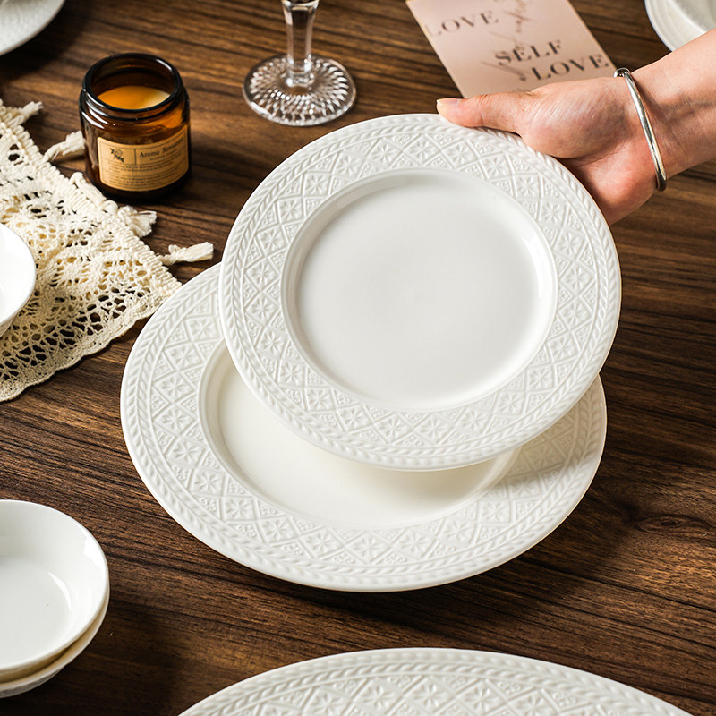 法式浮雕牛排餐盘新家碟子家用菜盘商用高级感陶瓷意面餐厅西餐盘,餐饮具,盘,淘宝优惠券,粉丝福利购,淘宝优惠卷