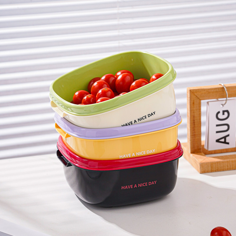 双层撞色沥水篮家用可爱水果篮子清洗滤水二合一加厚果盘洗菜篮子,餐饮具,洗菜盆/沥水篮/漏水筛,淘宝优惠券,粉丝福利购,淘宝优惠卷