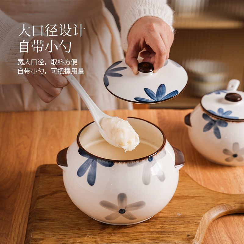 猪油罐厨房家用耐高温陶瓷罐带盖勺红油装荤油辣椒油专用调料罐子