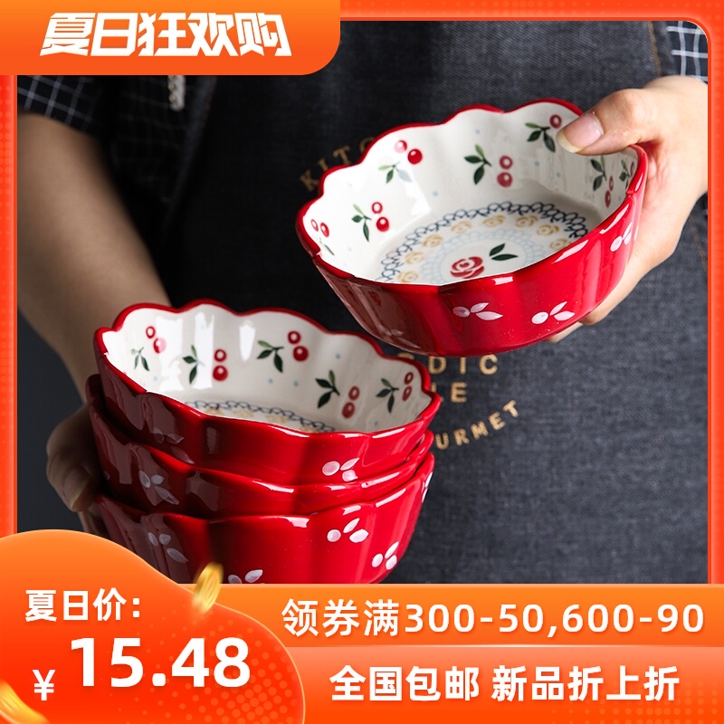 Japanese hand painted sweet cherry domestic steamed Bowl Ceramic Bowl