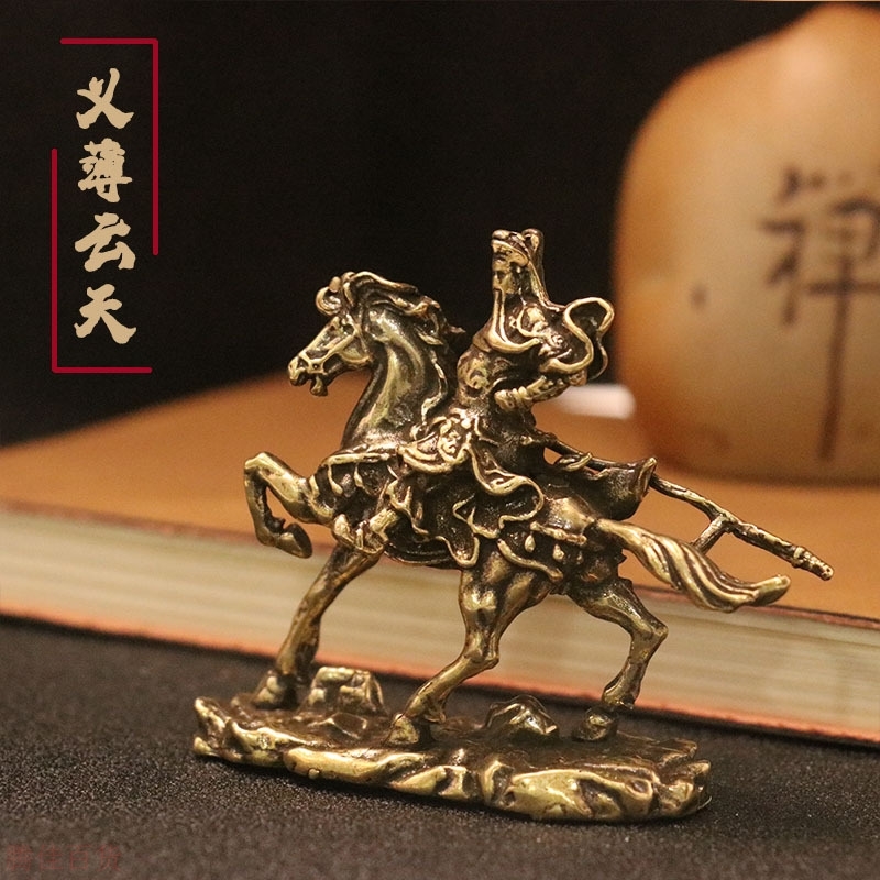 铜器纯黄铜九龙关公战马关羽神像小铜关公摆件工艺礼品