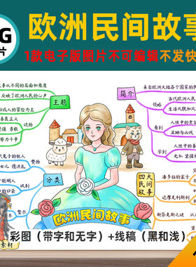 B708欧洲民间故事思维导图模板高清线稿可打印不可编辑电子版图片