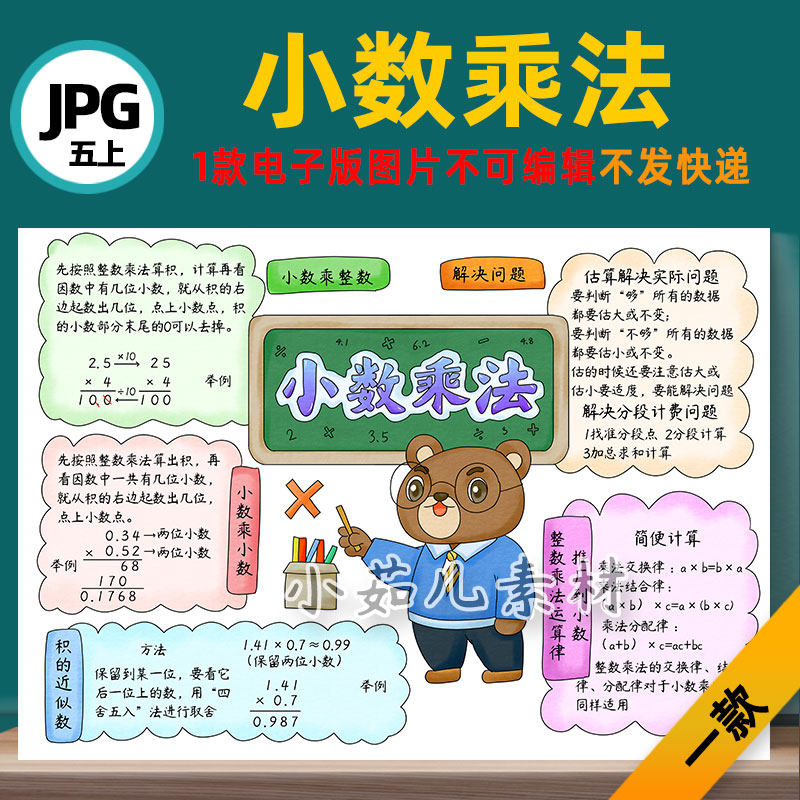b749五年级数学上册第一单元小数乘法思维导图手抄报电子版图片