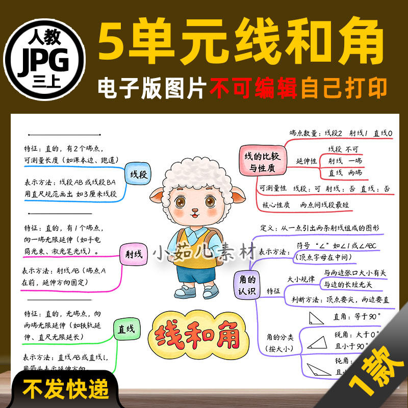 1098人教三年级数学上册第五单元思维导图线和角电子版线稿2025新,商务/设计服务,设计素材/源文件,淘宝优惠券,粉丝福利购,淘宝优惠卷