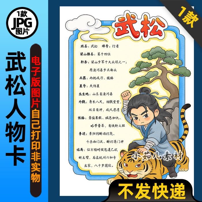 1263【电子版】水浒传武松人物卡读书阅读可打印图片竖版