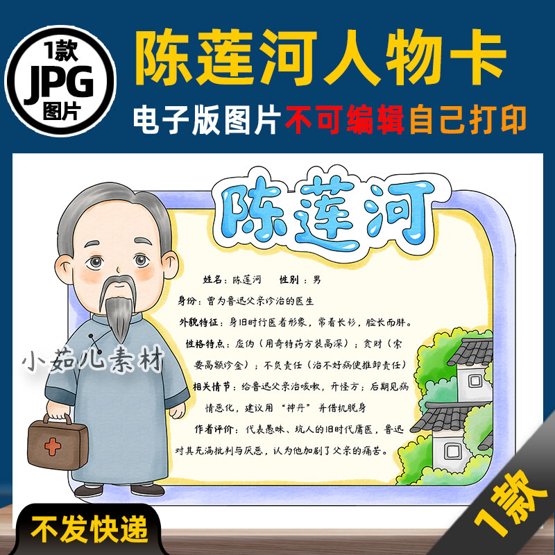 1156【电子版】朝花夕拾陈莲河人物卡名片手抄报电子版彩图线稿图