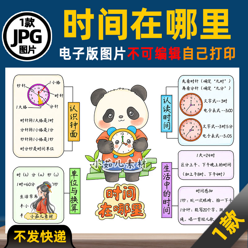 1298【电子版】人教二年级数学下册时间在哪里思维导图手抄报