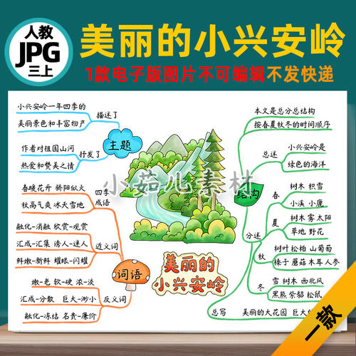 B825三语上美丽的小兴安岭思维导图电子版线稿图片素材自己打印
