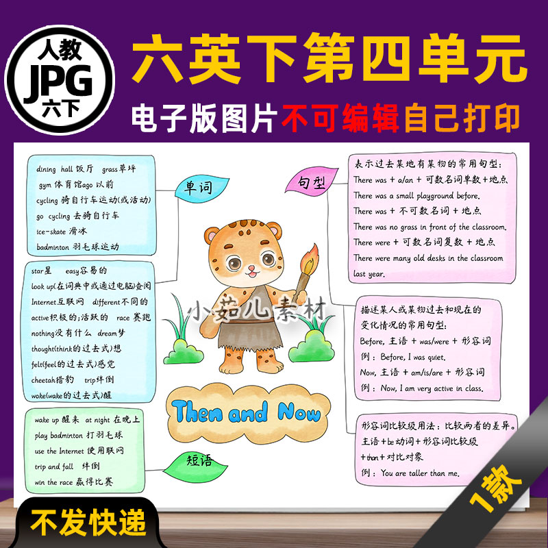932人教PEP六年级英语下册第四单元思维导图电子版线稿图版素材