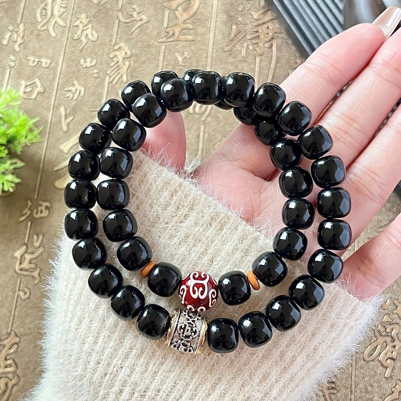 日本品质印尼原生态黑金墨玉菩提手串双圈男女同款盘串珠文玩手链