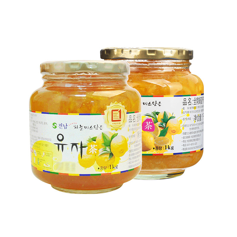 【团购专拍】韩国进口全南蜂蜜柠檬柚子茶1kg组合装冲泡饮水果茶