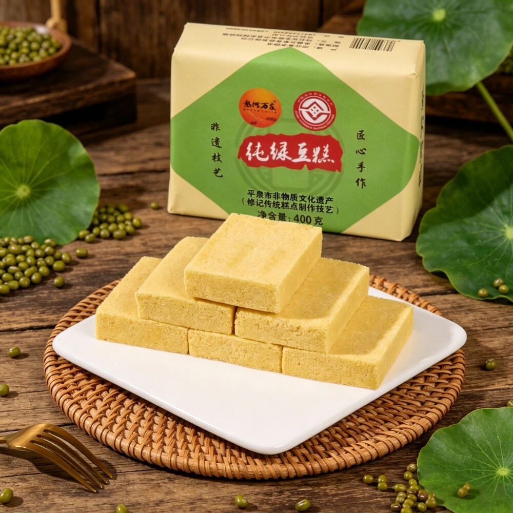 承德特产平泉热河万家纯绿豆糕老式点心零食400g传统手工老式糕点