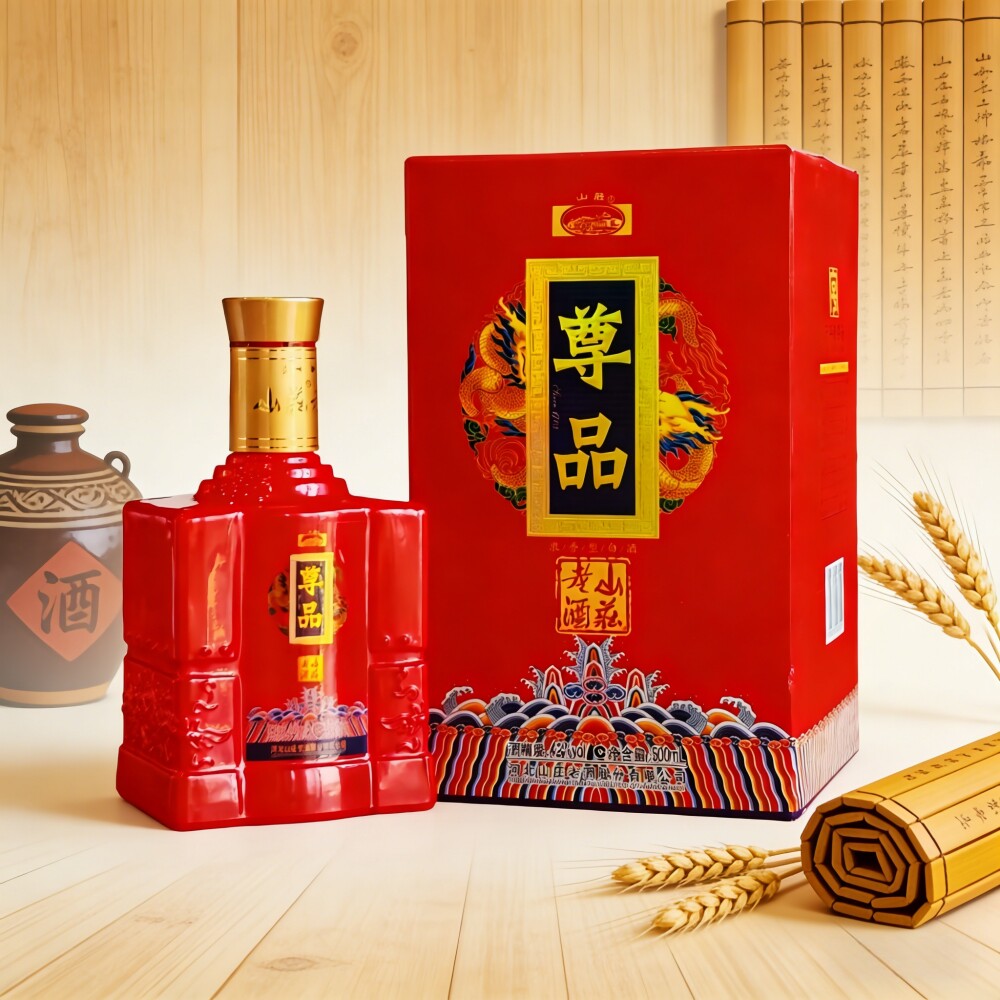 承德特产平泉山庄老酒尊品红尊品42度500ml浓香型纯粮白酒整箱4瓶