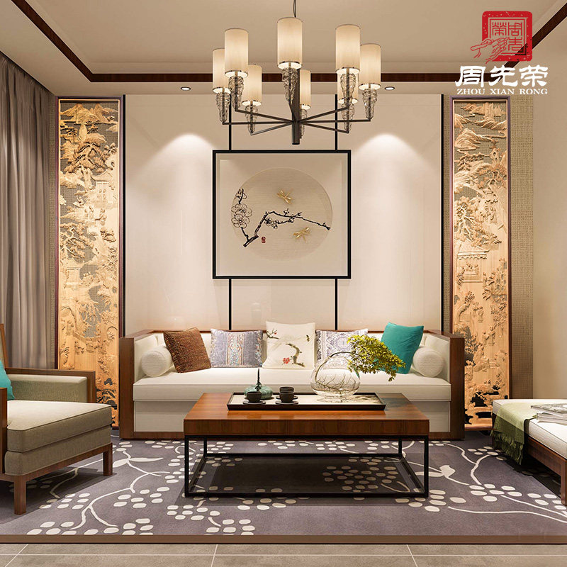 周先荣百美图手工雕刻沙发电视背景墙订制定做实木人物东阳木雕