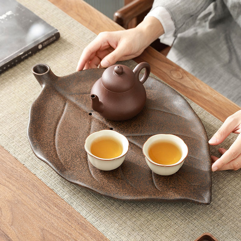陶瓷茶盘家用覆古粗陶茶具茶台储水排水式干泡台创意茶托盘沥水盘