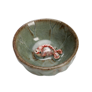 年年有鱼志野柴烧主人杯茶具茶杯单杯粗陶碗杯茶盏男士生日礼物