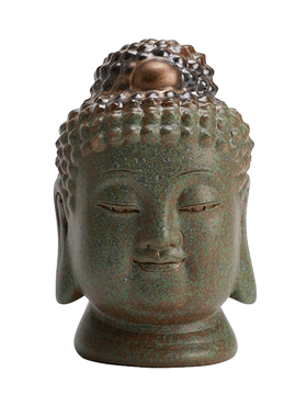 夕陌中式禅意茶台陶瓷小佛头摆件