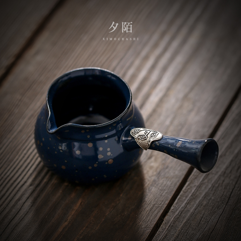 日式藏银简约杯把公道茶漏陶瓷