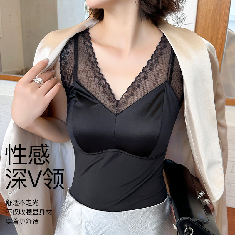 罗丽丝蕾丝带胸垫吊带背心女内搭打底2026新款美背文胸一体上衣夏