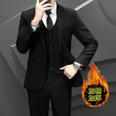 冬装 西装 黑色职业装 工装 男士 男加绒加厚保暖结婚西服外套商务正装