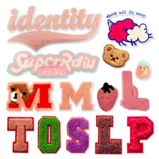 粉色字母绣花毛巾绣补丁贴羽绒服毛衣装饰手缝服装辅料刺绣布贴