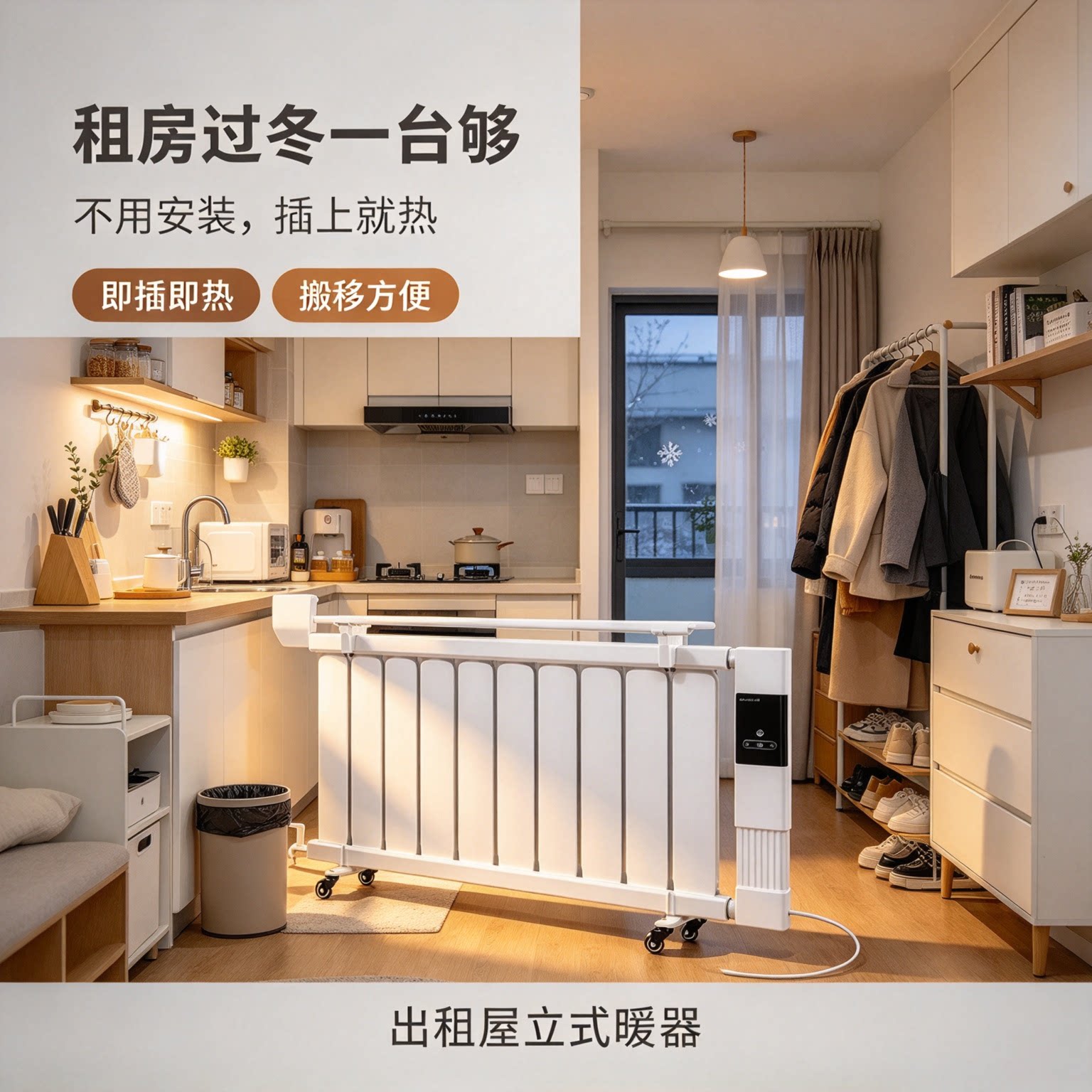智能水电暖暖气片插电即用静音