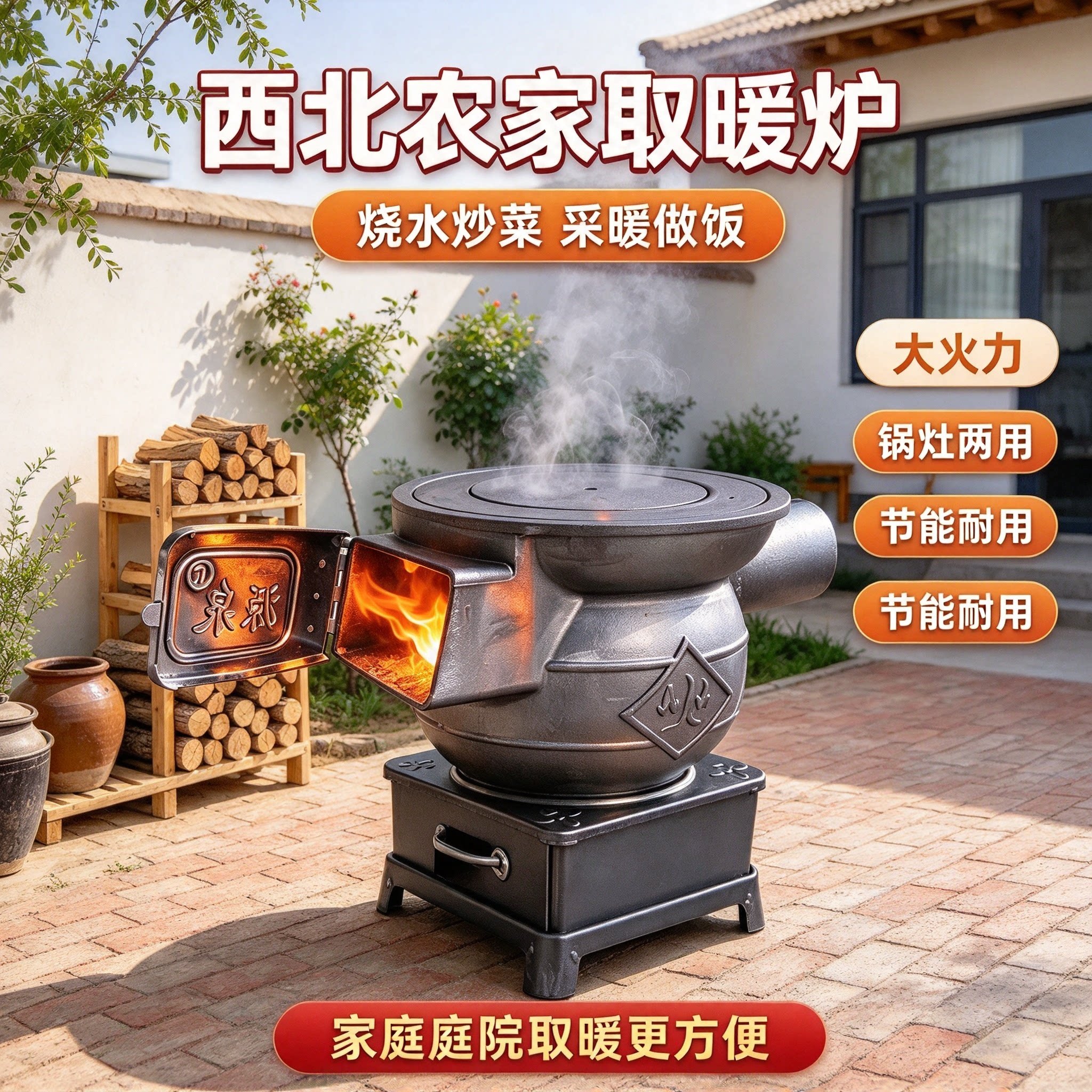 柴煤两用取暖炉加厚铸铁柴火炉