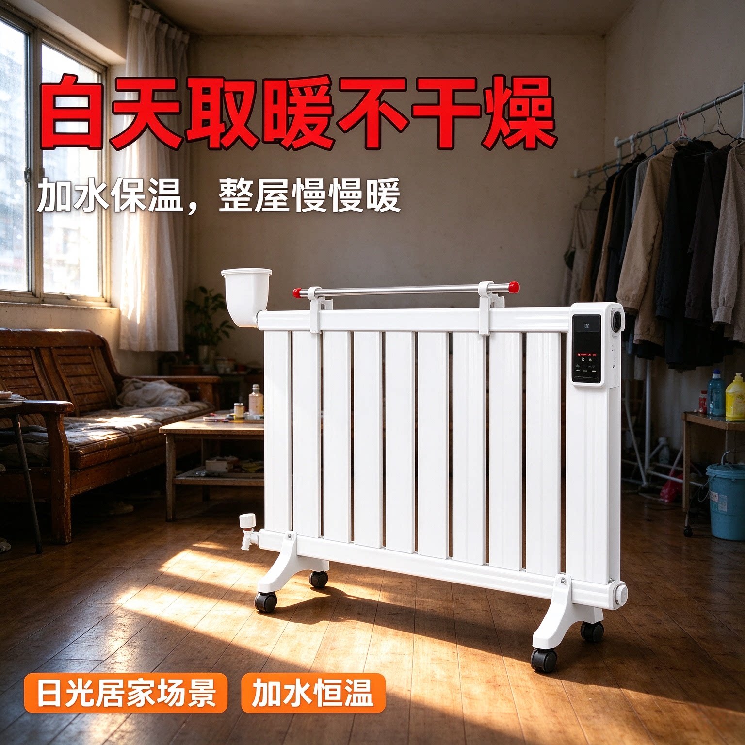 加水式电采暖暖气片带晾衣杆移动